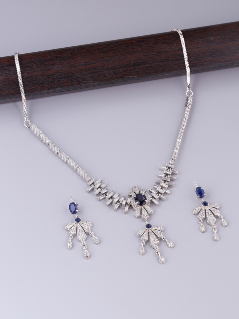 

Studio Voylla Women Silver-Plated & Blue Stone-Studded Handcrafted Jewellery Set
