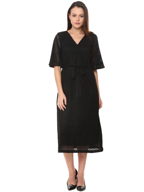 

Van Heusen Woman Black Self Design Fit and Flare Dress