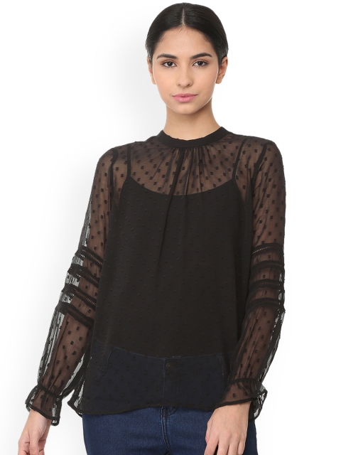 

Van Heusen Women Black Self Design A-Line Top