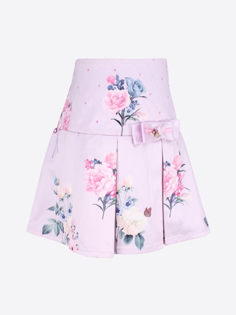 

CUTECUMBER Girls Lavender & Pink Floral Printed A-Line Skirt