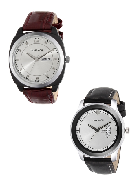 

TIMESMITH Men Set Of 2 Leather Analogue Watches TSC-003-012x, Silver