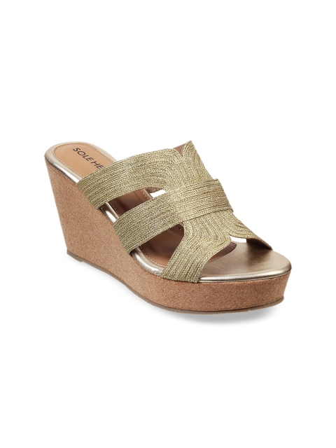 

SOLE HEAD Women Gold-Toned Woven Design Peep Toes