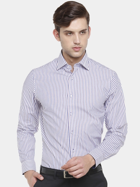 

Double Two Men Blue & White Slim Fit Striped Formal Shirt