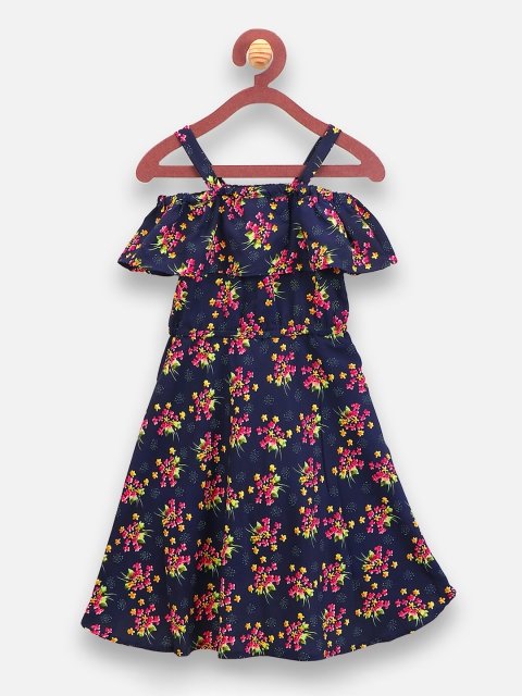 

LilPicks Girls Navy Blue & Pink Printed Basic Jumpsuit