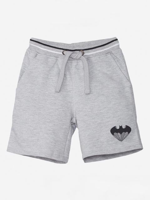

Kids Ville Boys Grey Regular Fit Solid Shorts With Batman Print Detail