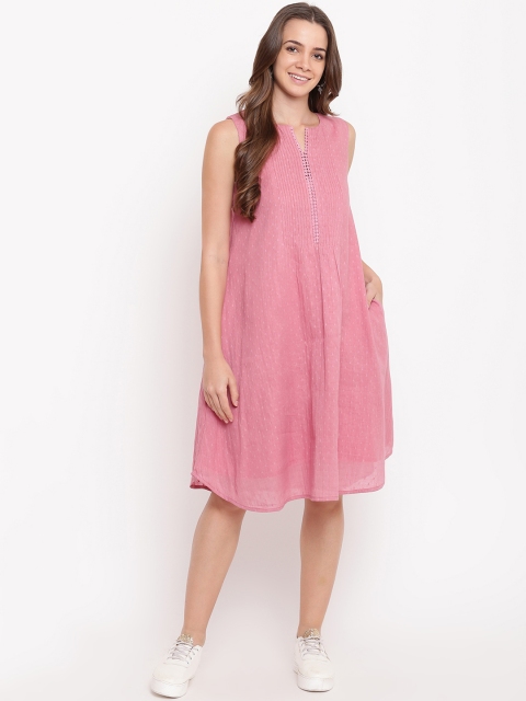 

trueBrowns Women Pink Self Design A-Line Dress