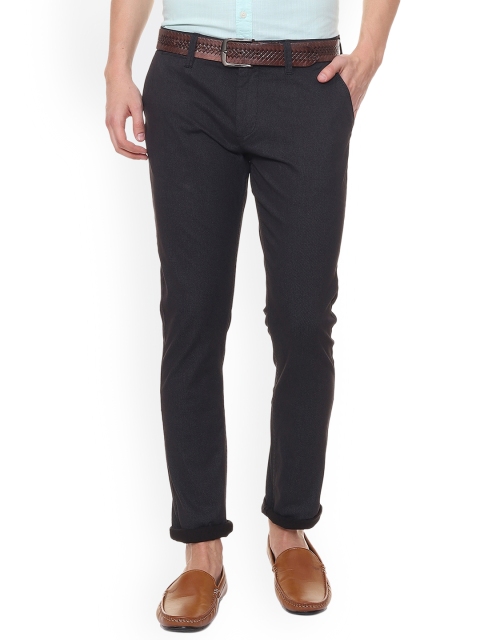 

People Men Black Original Slim Fit Self Design Regular Trousers