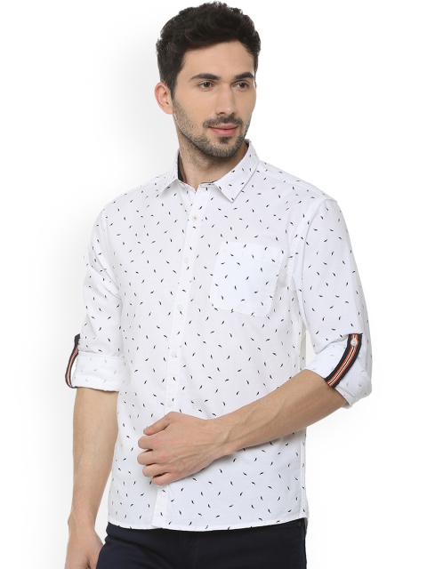 People Men White & Black Regular Fit Printed Casual Shirt