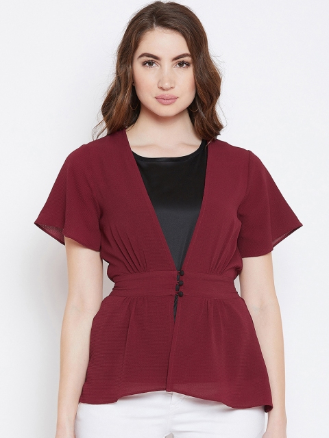 

Imfashini Women Maroon Solid Cinched Waist Top