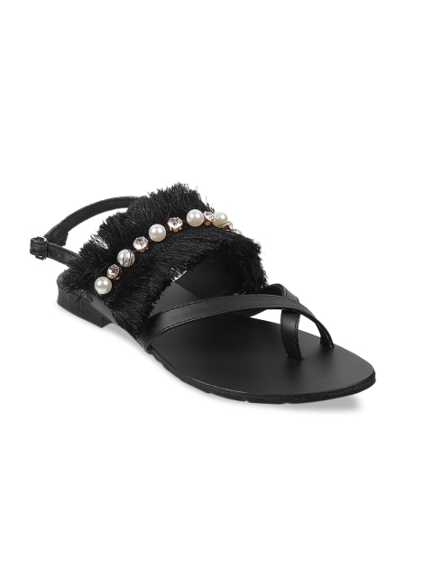 

SOLE HEAD Women Black Solid Embellished One Toe Flats