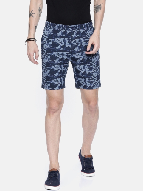 

Breakbounce Men Navy Blue Printed Slim Fit Regular Shorts