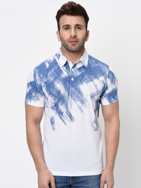 

WILD WEST Men Blue & White Printed Polo Collar T-shirt