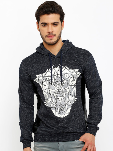 

Rex Straut Jeans Men Blue Printed Hooded Sweatshirt