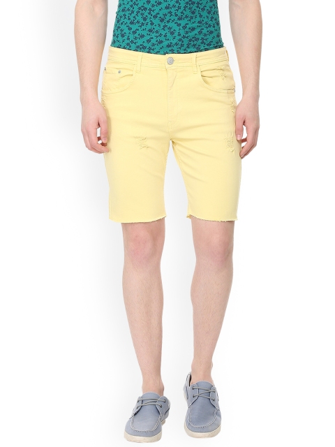People Men Yellow Solid Slim Fit Regular Shorts
