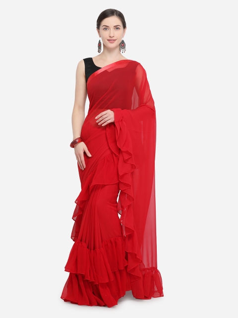 

Tikhi Imli Red Solid Poly Georgette Saree