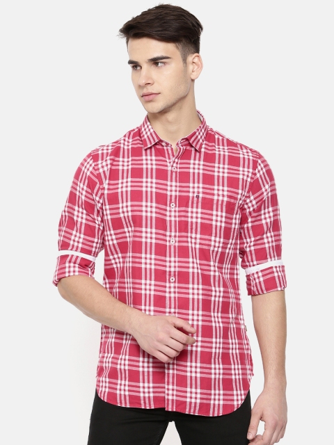 

COOL COLORS Men Red & White Slim Fit Checked Casual Shirt