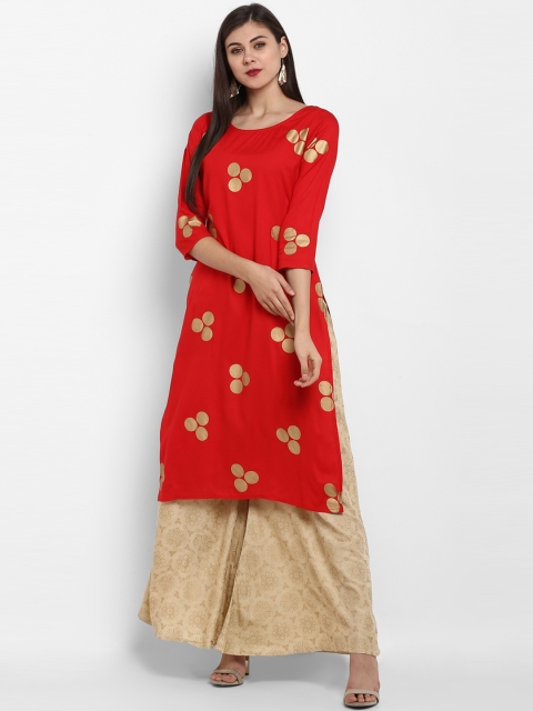 

Fashion String Women Red & Gold-Colored Printed Kurta with Palazzos