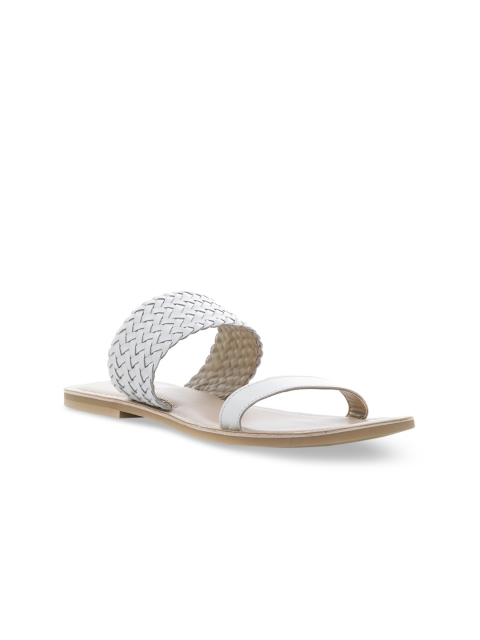 

London Rag Women White Woven Design Leather Open Toe Flats