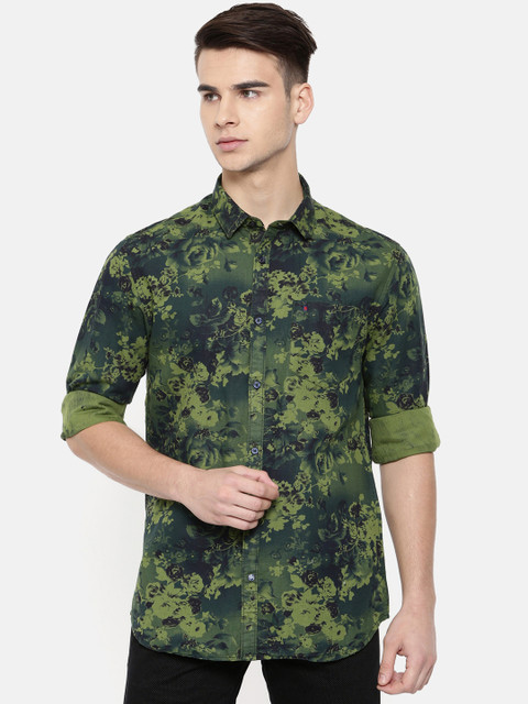

COOL COLORS Men Green Slim Fit Printed Casual Shirt