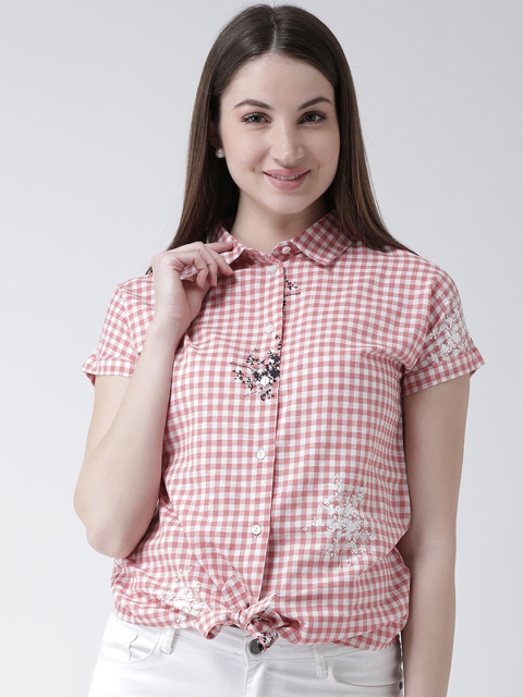 

MsFQ Women Red Regular Fit Checked Casual Shirt