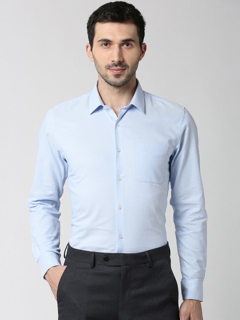 

Peter England Men Blue & White Slim Fit Self Design Formal Shirt