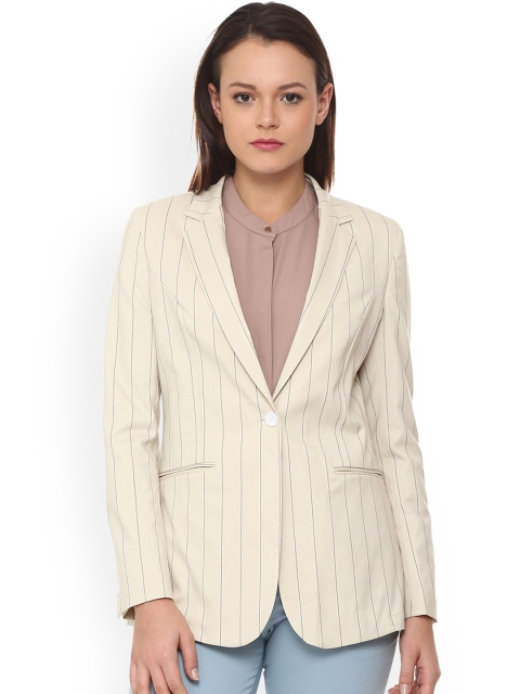 

Van Heusen Woman Beige Striped Regular-Fit Single-Breasted Blazer
