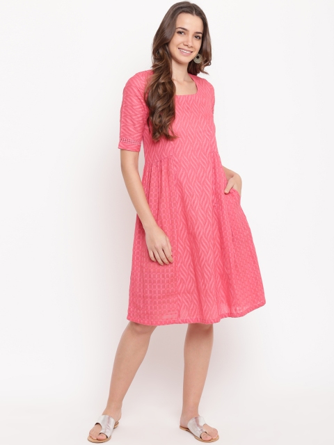 

trueBrowns Women Pink Printed A-Line Dress