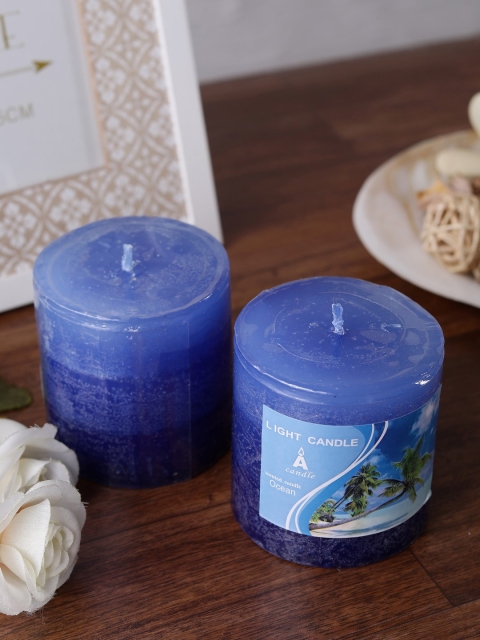 

OddCroft Set of 2 Blue Ocean Mist Scented Pillar Candles