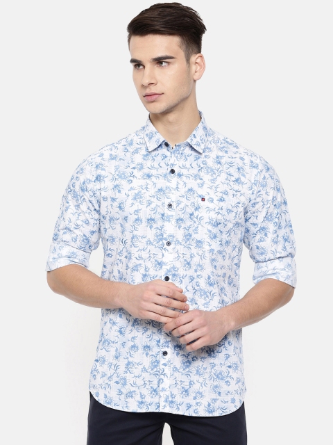 

COOL COLORS Men White & Blue Slim Fit Floral Printed Shirt