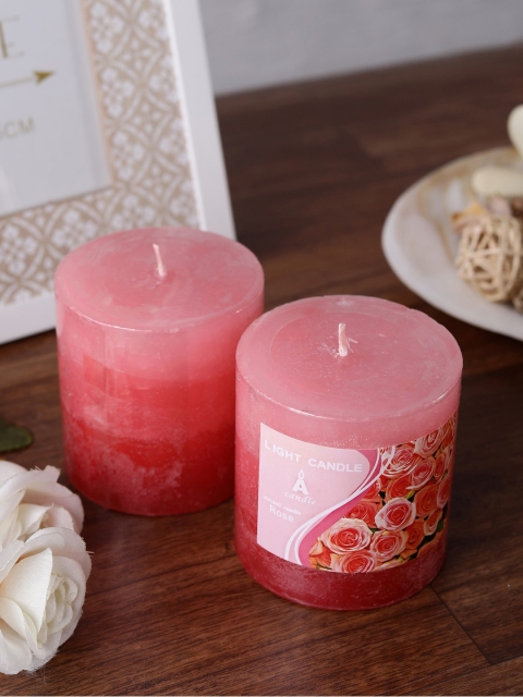 

OddCroft Set of 2 Pink Rose Scented Pillar Candles