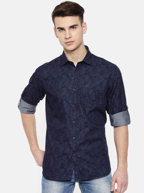 COOL COLORS Men Navy Blue Slim Fit Printed Casual Shirt
