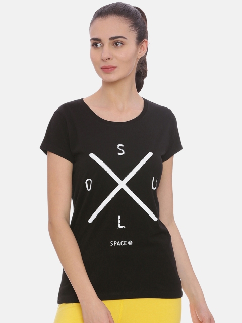 Soul Space Women Black Printed Round Neck T-shirt
