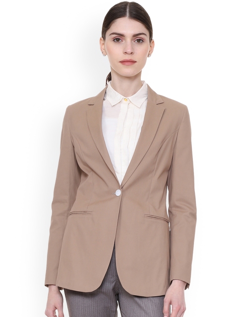 

Van Heusen Woman Brown Solid Regular-Fit Single-Breasted Pure Cotton Blazer