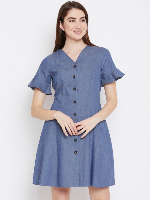 

Imfashini Women Blue Solid A-Line Dress
