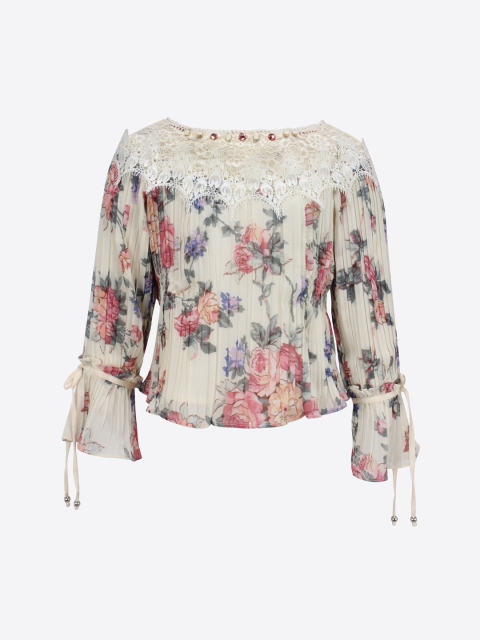 

CUTECUMBER Girls Cream-Coloured Printed Top
