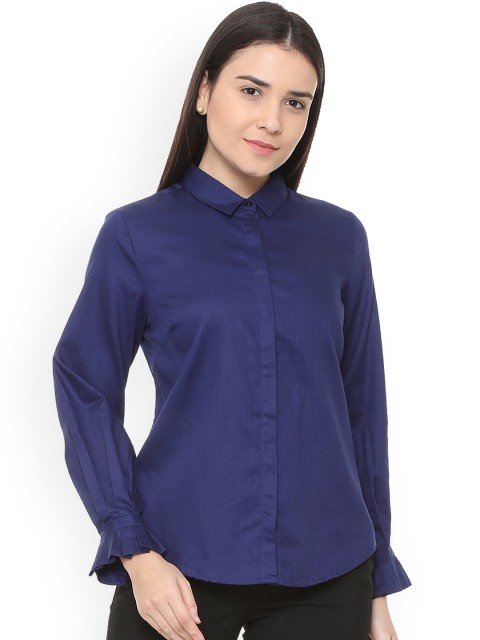 

Van Heusen Women Blue Regular Fit Solid Casual Shirt