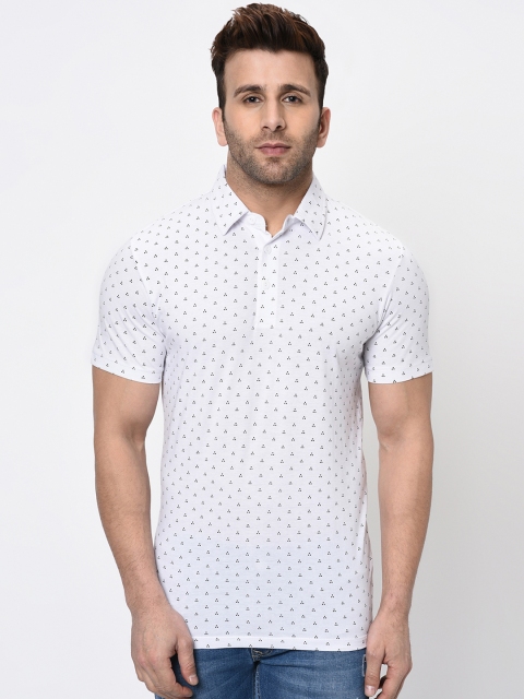 

WILD WEST Men White Printed Polo Collar T-shirt