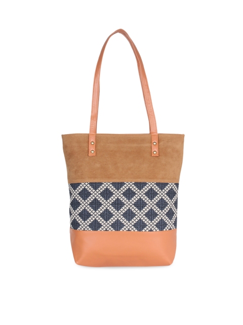

Kanvas Katha Brown & Blue Printed Tote Bag