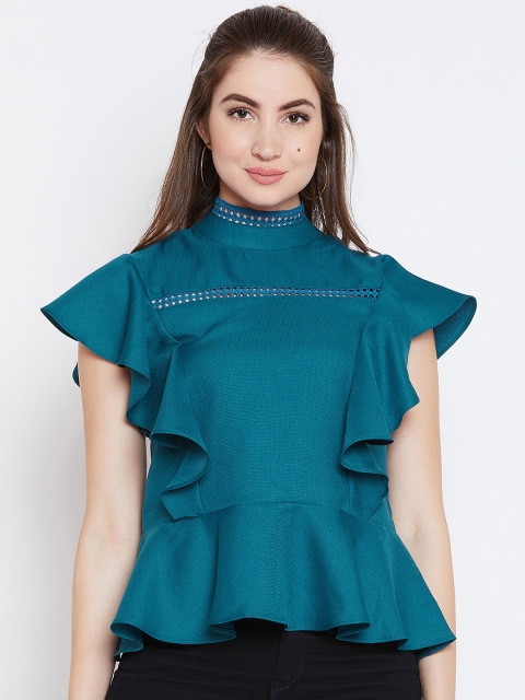 

Imfashini Women Teal Green Solid Peplum Top
