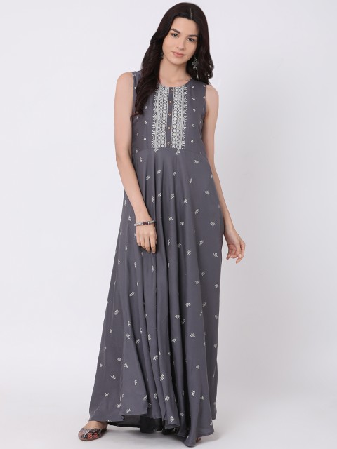 

Alena Women Grey Printed Fit And Flare Maxi Dress