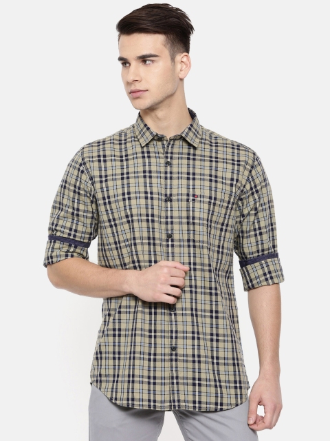 

COOL COLORS Men Green & Navy Blue Slim Fit Checked Casual Shirt