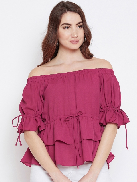 

Imfashini Women Pink Solid Bardot Top