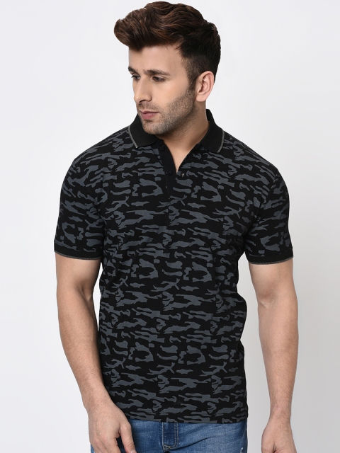 

WILD WEST Men Black Printed Polo Collar T-shirt