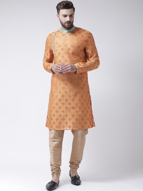

I Know Men Orange & Brown Self Design Kurta with Churidar