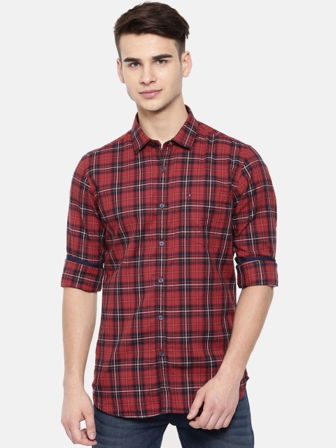 

COOL COLORS Men Red & Grey Slim Fit Checked Casual Shirt