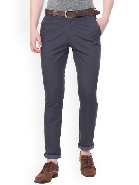 

People Men Blue Slim Fit Solid Regular Trousers
