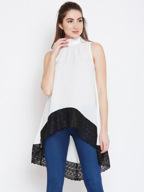 

Imfashini Women White Solid High-Low Top