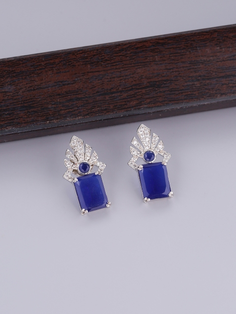 

Studio Voylla Women Silver-Plated & Blue Handcrafted Contemporary Studs