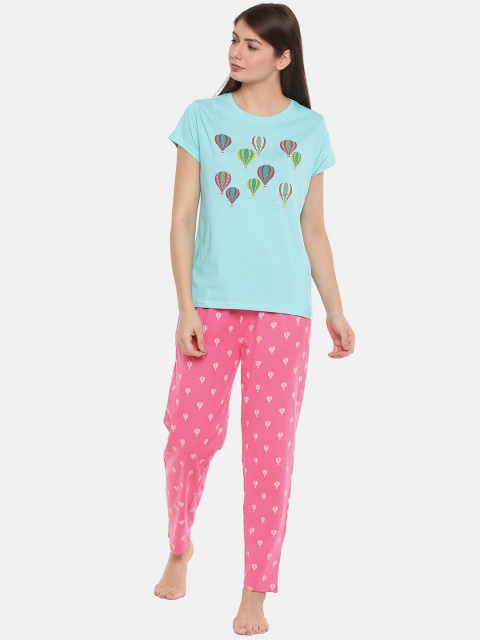 

Ellete Women Blue & Pink Printed Night suit