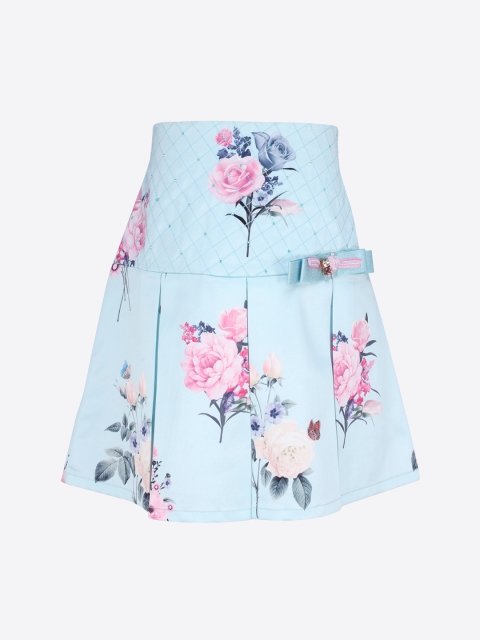 

CUTECUMBER Girls Turquoise Blue & Pink Floral Printed A-Line Skirt